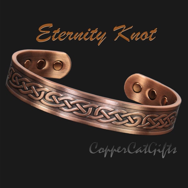 Celtic Eternity Knot Copper Bracelet Magnetic Solid Copper Bangle, Adjustable, Unisex, Beautiful Gift for Men or Women (CEK)