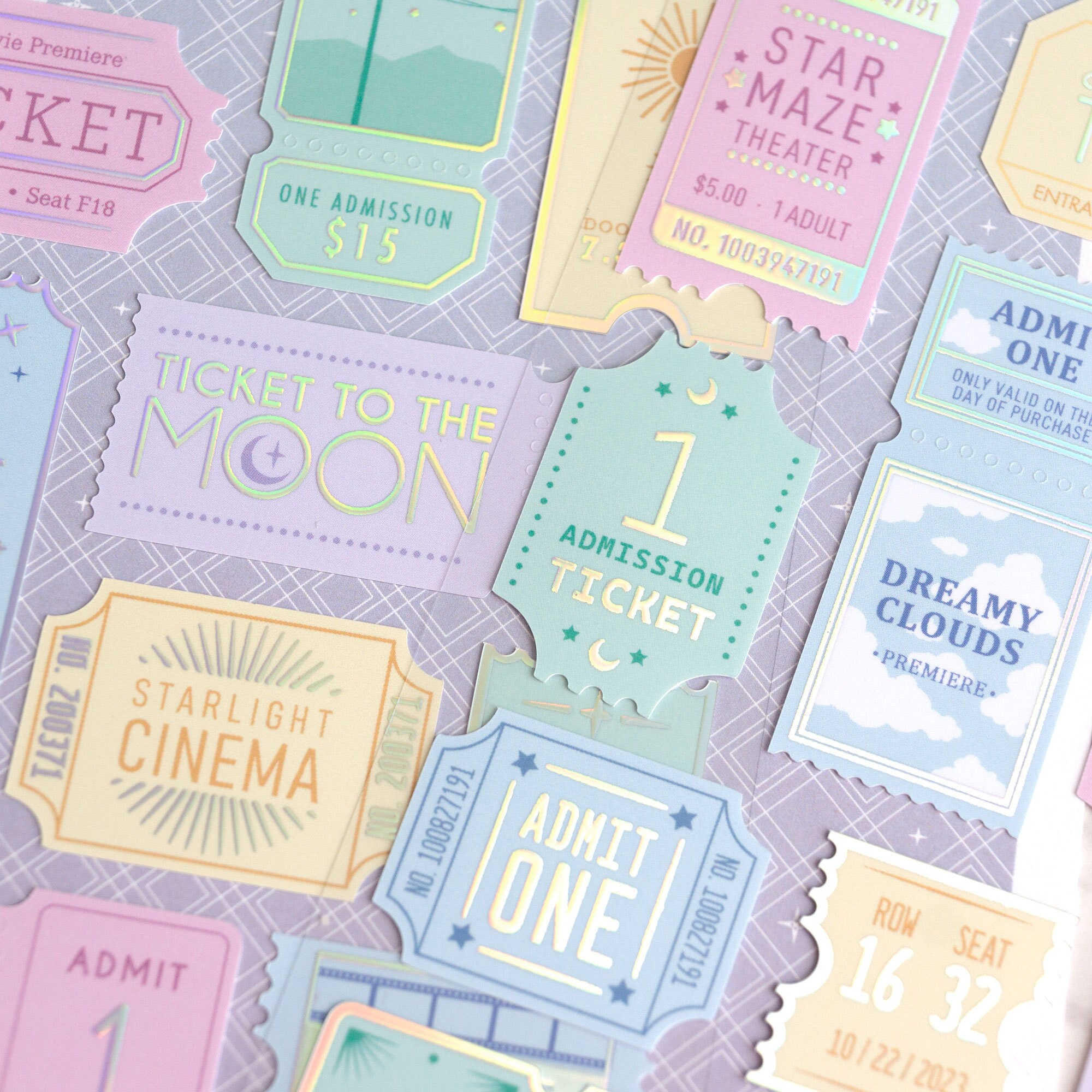 Admitted Sticker Starry Admissions Tickets Sticker Sheet Pack With Holographic Foil ...
