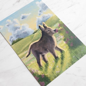 Süßer Esel im Feld mit Blumen Kunstdruck A5