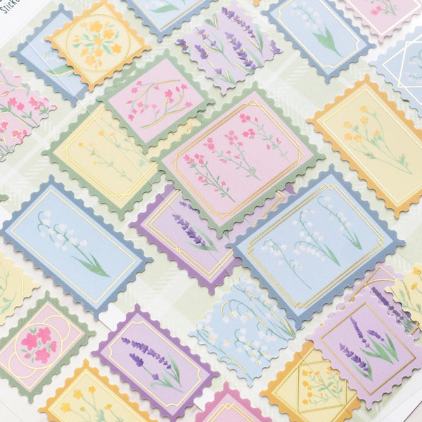 Spring Breeze Stamps Sticker Sheet Pack with Gold Foil Details | Journal Stickers with a Floral Pastel Theme