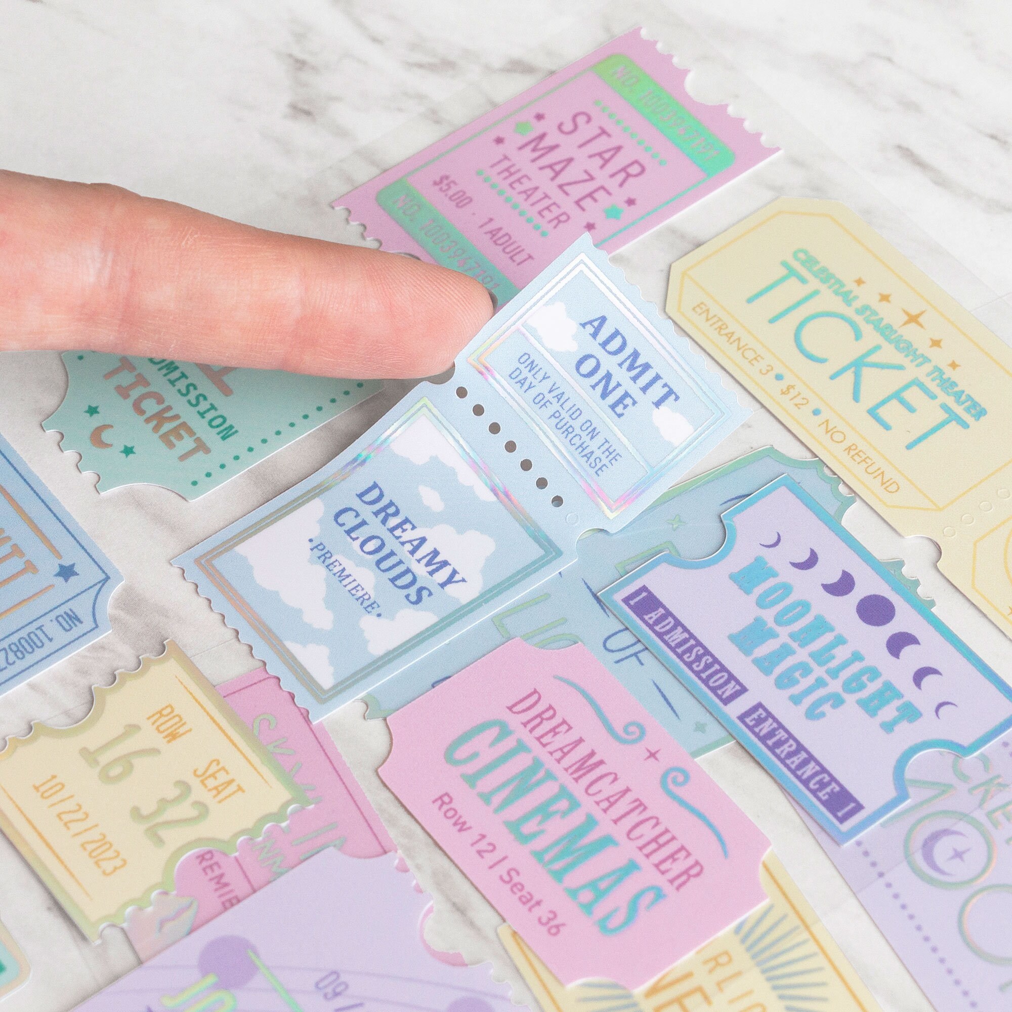 Admitted Sticker Starry Admissions Tickets Sticker Sheet Pack With Holographic Foil ...