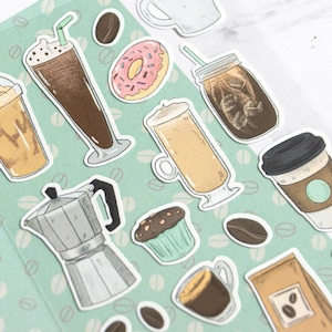 Coffee Shop Themed Sticker Sheet |  Journal Stickers with a Coffee and Snacks Theme