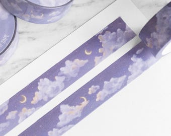 Washi-tape - 10 m - Cloudy Night Moon, Stars, Sky Theme - op rol of monster