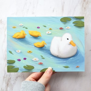 Carte postale mignonne d'étang de canard - toucher doux