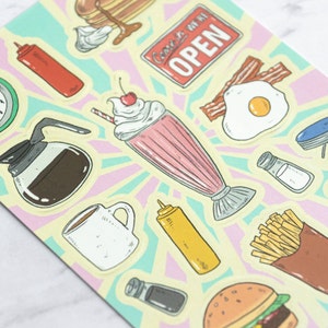 Diner Classics Sticker Bogen | Journal Sticker mit einem typisch American Diner Motiv