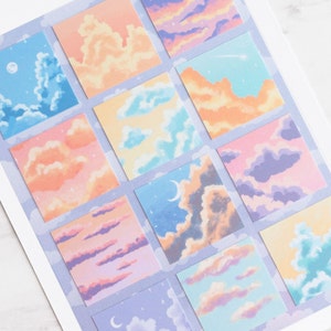 Stickervel pastel wolken | Dagboekstickers met een gezellig pastel-, wolken- en luchtthema