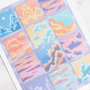 Pastel Clouds Sticker Sheet | Journal Stickers with a Cozy Pastel, Clouds and Sky Theme