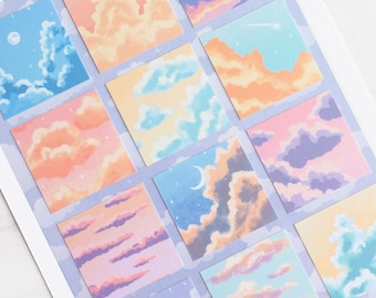 Pastel Clouds Sticker Sheet | Journal Stickers with a Cozy Pastel, Clouds and Sky Theme