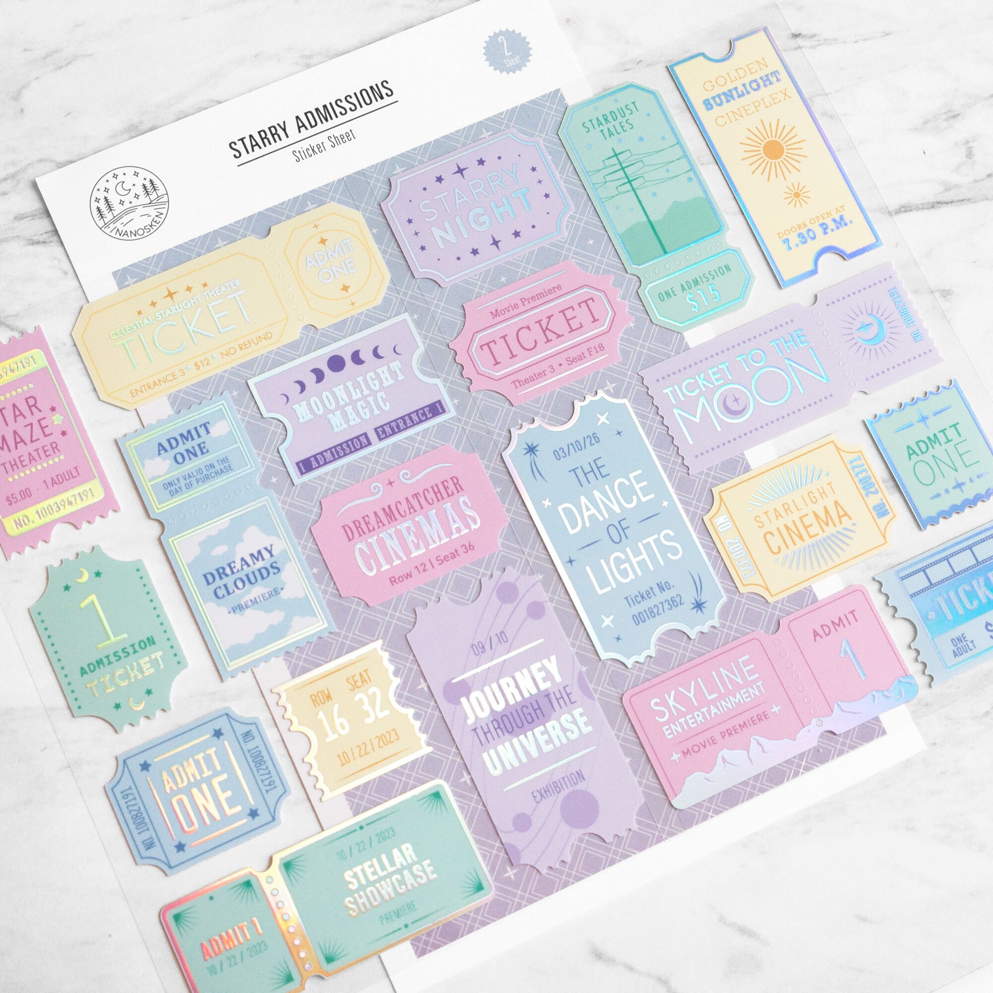 Admitted Sticker Starry Admissions Tickets Sticker Sheet Pack With Holographic Foil ...