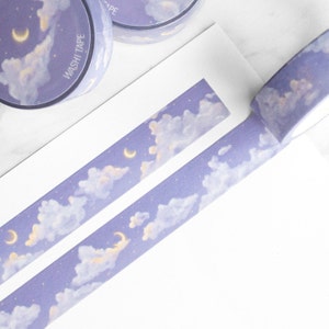 Washi-tape - 10 m - Cloudy Night Moon, Stars, Sky Theme - Rolsonde