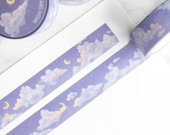 Washi-tape - 10 m - Cloudy Night Moon, Stars, Sky Theme - Rolsonde