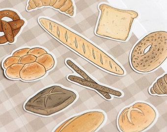 Arkusz naklejek Lokalna piekarnia | Naklejki do dziennika z motywem chleba, pieczenia i rogalików