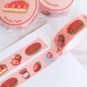 Washi Tape 10m - Erdbeerkuchen - Rolle oder Probe