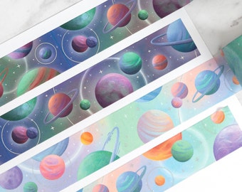Nastro Washi con pianeti pastello con dettagli in lamina olografica - Campione o rotolo