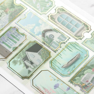 Foglio di adesivi Cozy Cottage Life Tickets con dettagli in lamina d'oro / Adesivi per diario con tema cottage primaverile e floreale