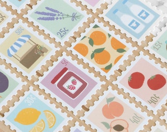Farmers Market Stamps Sticker Sheet | Journal Stickers with a farmers market, vegetable, fruit theme