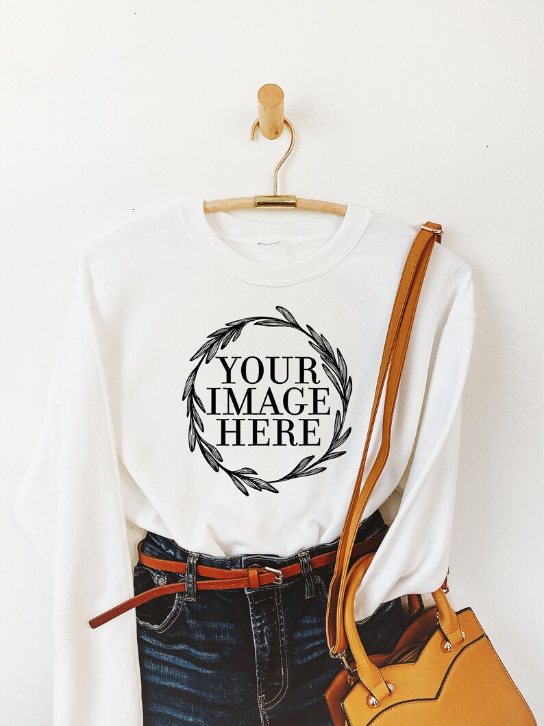 Download Gildan 18000 White Sweatshirt Mockup Model Mockup Gildan ...