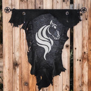 Quilted leather wall art, handmade wall hanging, quilted artwork - horse silhouette, handmade gift for horse lovers, gift for animal lover