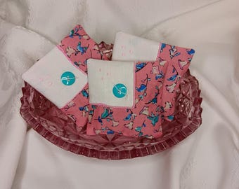 Lavender Sachet Bags Handmade, Vintage Pink Handkerchief Pockets, Set of 3
