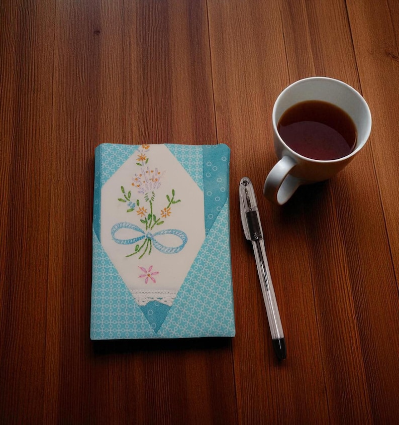 Handmade Fabric Mini Notebook Cover, Repurposed Vintage Embroidered ...