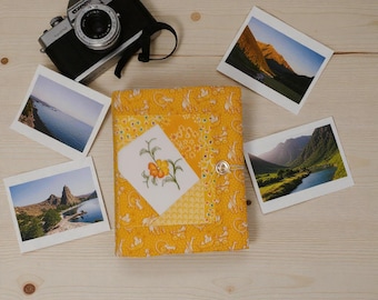Photo Album Cover, Handmade Yellow Floral Album Cover: Vintage Embroidered Linen Brag Book, Memory Book