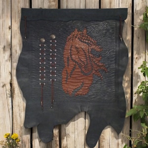 Quilted leather artwork, handmade wall hanging, quilted wall art - horse silhouette, applique, handmade gift for horse lovers, western gift