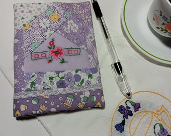 Handmade Covered Journal Mini, Vintage Linen Notebook Cover, Embroidered Small Notebook Cover: Floral Daybook, Vintage Handkerchief