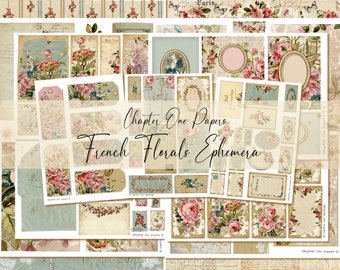 French Florals Ephemera Digital Junk Journal Kit (US Letter Size) for Instant Downlad Chapter One Papers