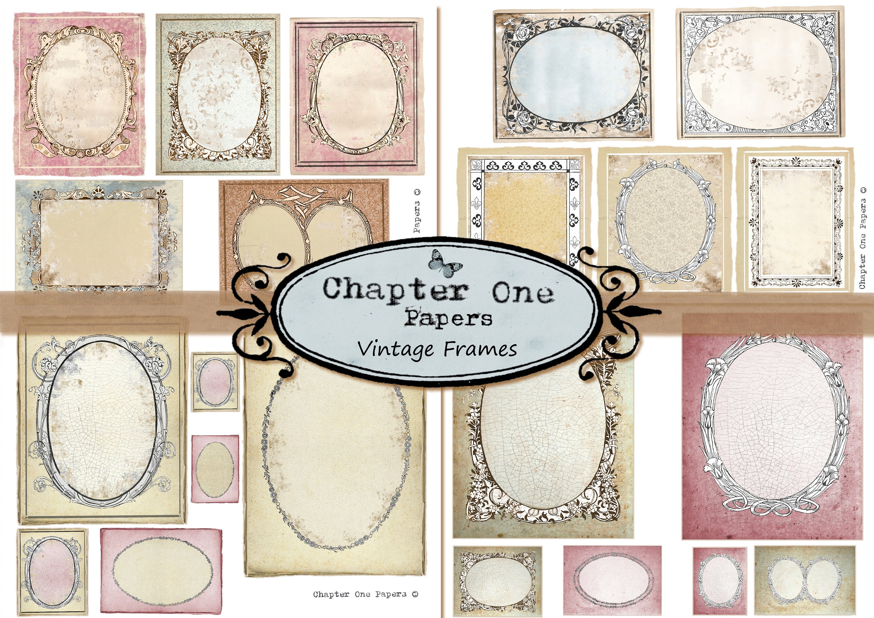 Vintage Frames Junk Journal Digital Ephemera Kit US Letter Etsy
