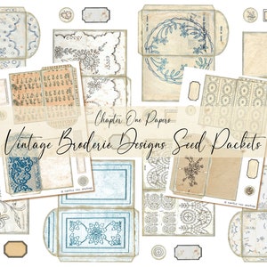 Vintage Broderie Designs Seed Packets Junk Journal Digital Ephemera Kit (US Letter Size) for Instant Download Chapter One Papers