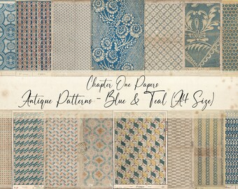 Antique Patterns - Blue & Teal Junk Journal Papers Kit