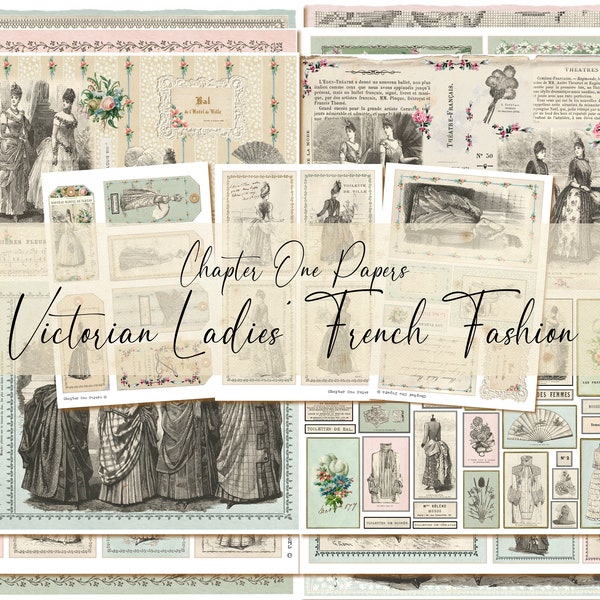 Victorian Ladies' French Fashion Digital Junk Journal Kit (US Letter Size) for Instant Download Chapter One Papers