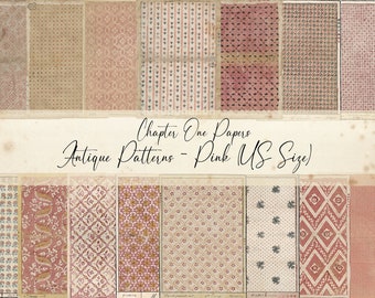 Antique Patterns Pink - Junk Journal Papers Kit (US Letter Size)