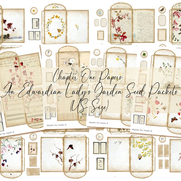 An Edwardian Lady's Garden Seed Packets Junk Journal Ephemera Kit (US Letter Size) for Instant Download Chapter One Papers