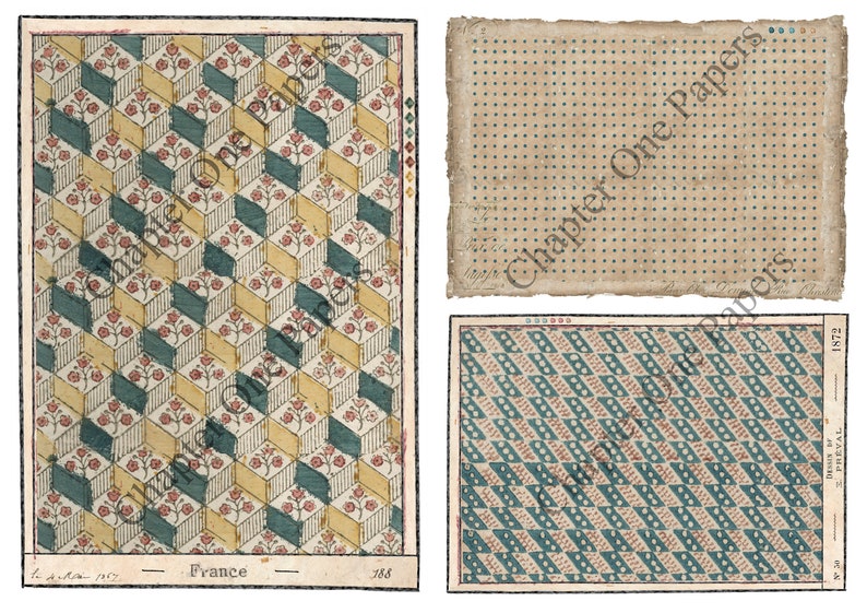 Motifs anciens Kit de papier journal indésirable bleu et sarcelle image 3