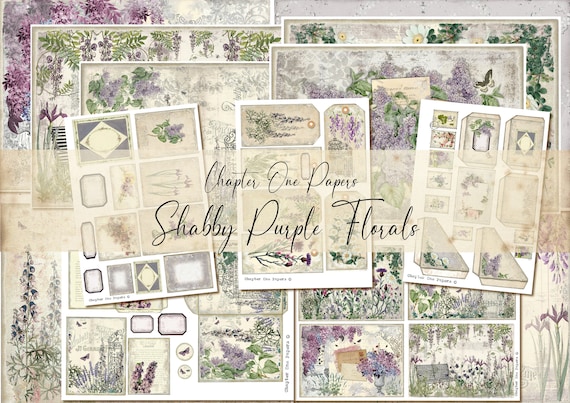 @231 ⚫︎③点⚫︎アネモネクラッチブーケ   〜shabby purple〜 Shabby Purple Florals Junk Journal Kit (US Letter) - Etsy