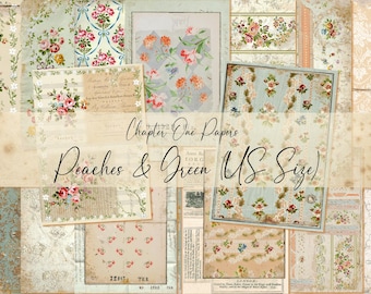 Peaches & Green Junk Journal Papers Kit
