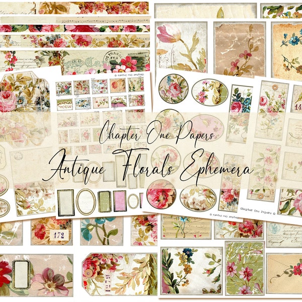 Antique Florals Ephemera Junk Journal Digital Kit (US Letter Size) for Instant Download Chapter One Papers