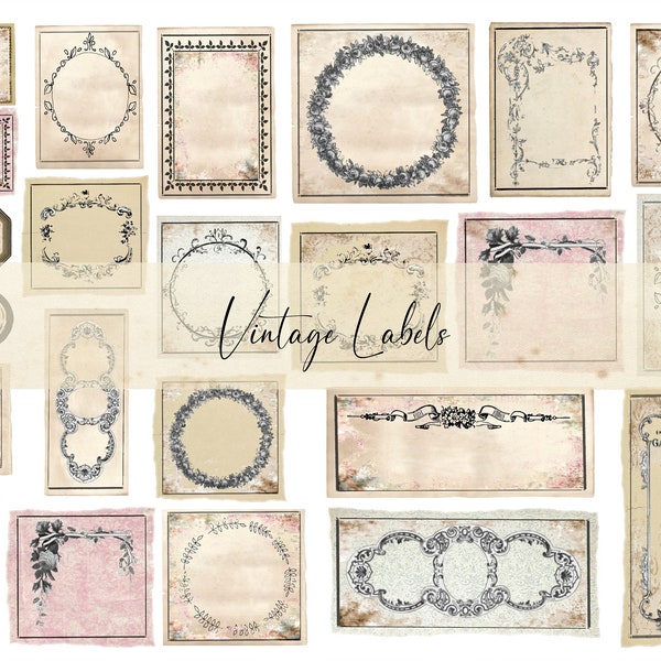 Vintage Labels Junk Journal Ephemera Kit (US LETTER  SIZE) for Instant Download Chapter One Papers