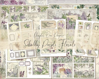 Shabby Purple Florals (A4 Size) Junk Journal Digital Kit for Instant Download Chapter One Papers