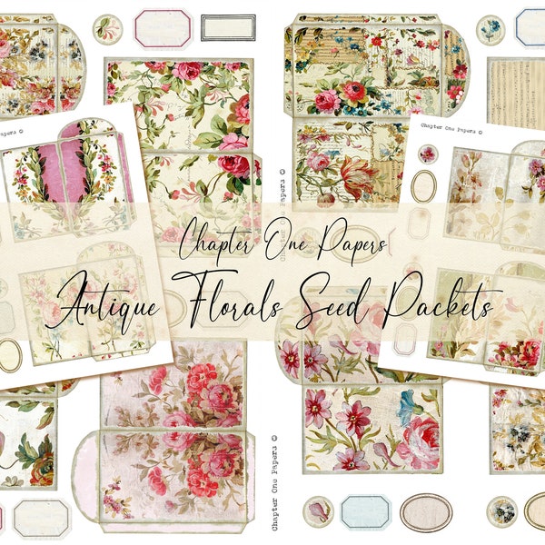 Antique Florals Seed Packets Junk Journal Ephemera Kit (US Letter Size) for Instant Download Chapter One Papers