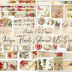 Antike Blumen Ephemera Junk Journal Digital Kit (US Letter Größe)