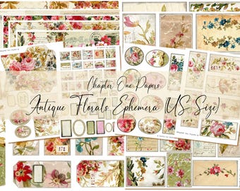 Antique Florals Ephemera Junk Journal Digital Kit (US Letter Size)
