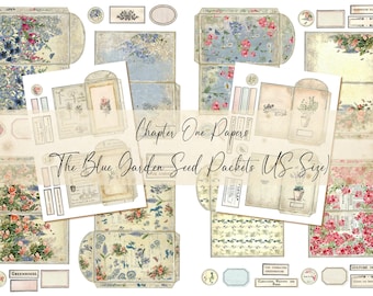 The Blue Garden Seed Packets Junk Journal Ephemera Kit (US Letter Size)