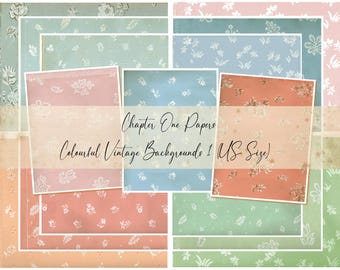 Colourful Vintage Backgrounds 1 Junk Journal Papers Kit ((US Size)