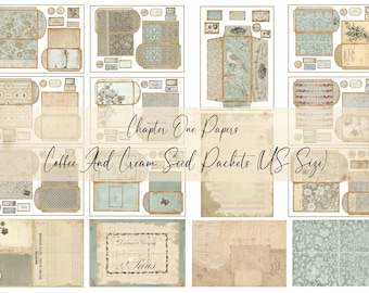 Coffee And Cream Seed Packets Junk Journal Ephemera Kit (US Letter Size)