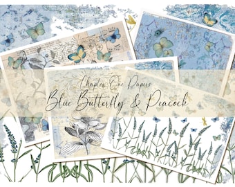 Blue Butterfly and Peacock Junk Journal Digital Kit (A4 SIZE) For Instant Download Chapter One Papers