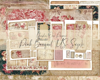 May include: A collection of digital papers featuring a pink floral pattern. The papers are labeled "Chapter One Papers Pink Bouquet (US Size)".