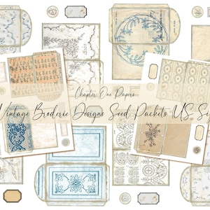 Vintage Broderie Designs Samen Päckchen Junk Journal Ephemera Kit (US Letter Größe)