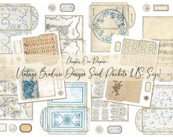 Vintage Broderie Designs Seed Packets Junk Journal Ephemera Kit (US Letter Size)